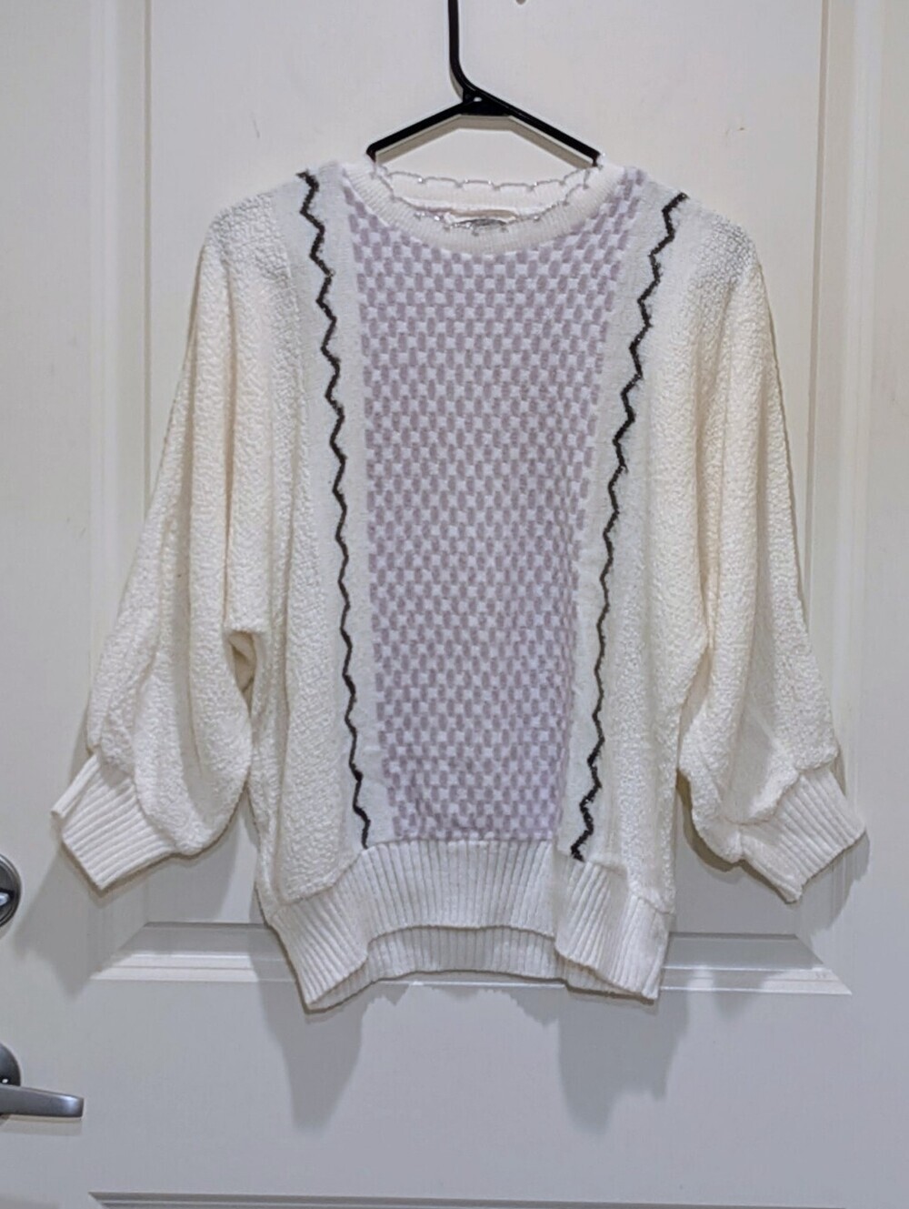 EUC 80s Elegant L Vintage Soft Acrylic Knit Checkerboard Dolman Sleeve Sweater